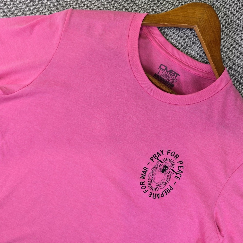 Combat Iron Apparel Co Pray For Peace Graphic Tee Large Pink Tactical Gym Shirt